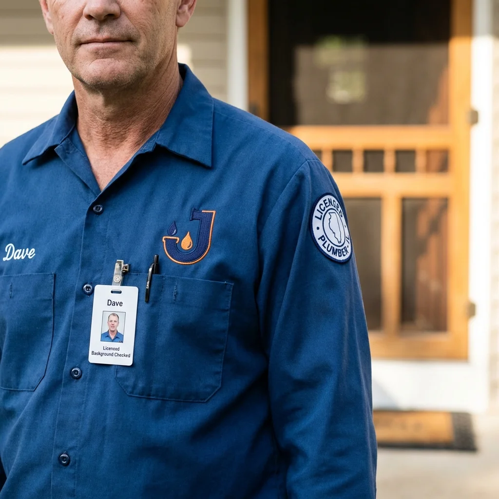 Licensed plumber showing ID badge in Fond du Lac, WI