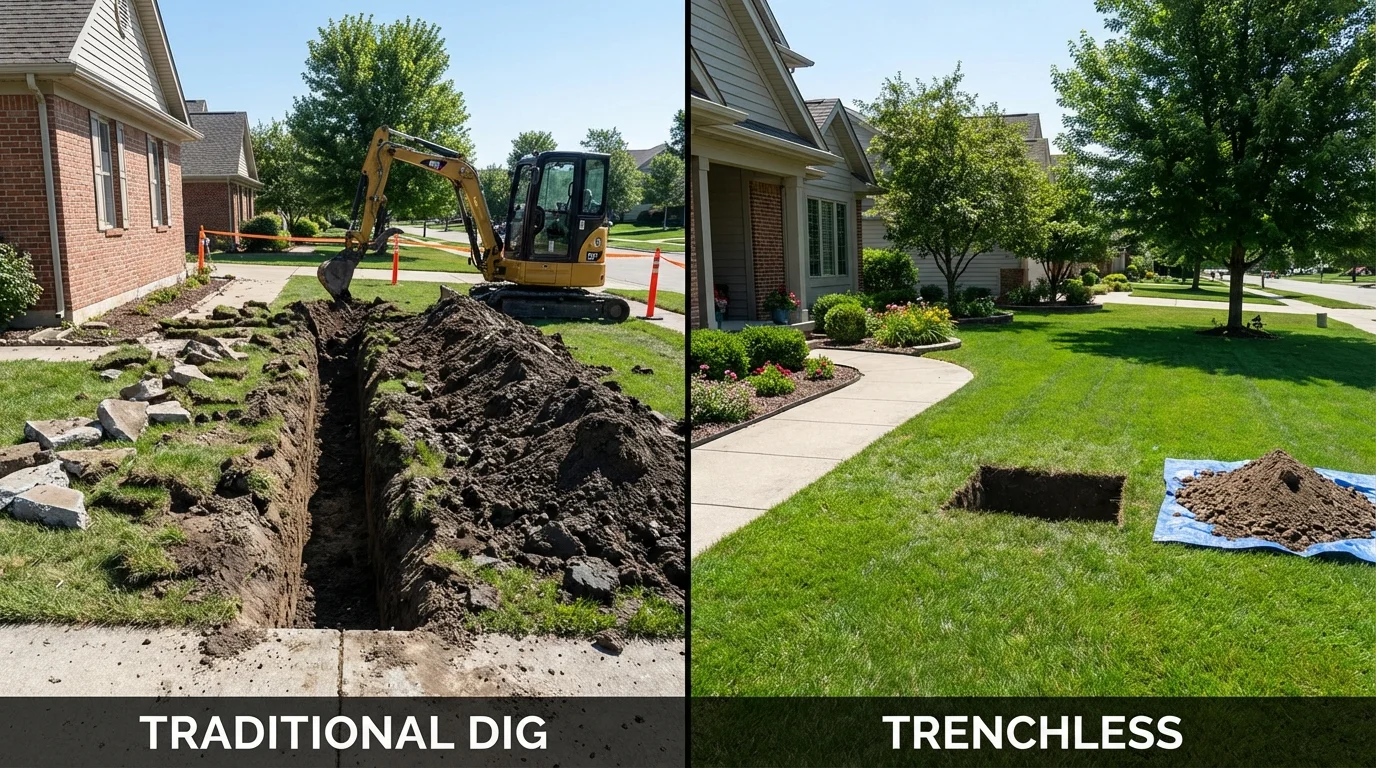 Trenchless sewer repair with minimal yard damage versus traditional excavation in Fond du Lac, WI